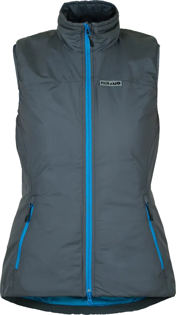 Womens Insulating Hiking Gilet Paramo Torres Medio Rock Grey Neon Blue Front